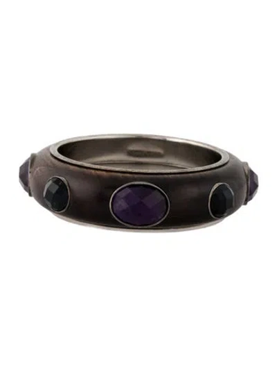 Pre-owned Bottega Veneta Crystal & Wood Studded Bangle Bracelet, 7.5" In Multi