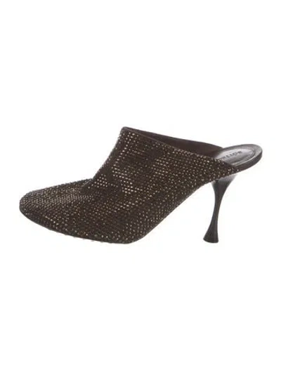 Pre-owned Bottega Veneta Crystal Crystal Embellishments Mules In Brown