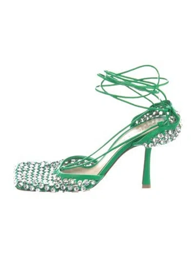 Pre-owned Bottega Veneta Crystal Embellishments Slingback Pumps In Green