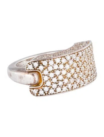 Pre-owned Bottega Veneta Cubic Zirconia Id Cocktail Ring In Transparent