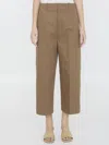 Bottega Veneta Cotton Twill Cropped Trousers In Jute