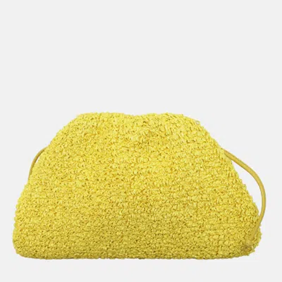 Pre-owned Bottega Veneta Curly Raffia Mini Pouch Bag In Yellow