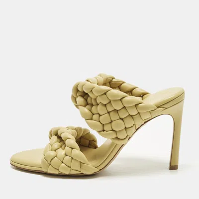 Pre-owned Bottega Veneta Curve Size 37 Olive Green Woven Leather Slide Sandals