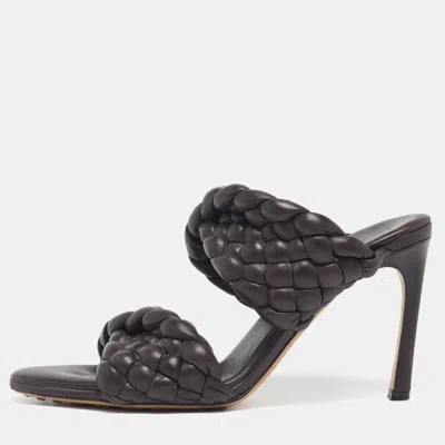 Pre-owned Bottega Veneta Curve Size 39 Dark Brown Intrecciato Leather Slide Sandals