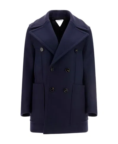 Bottega Veneta Curved Felt Wool Coat In Blue