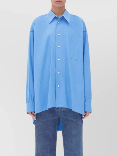 Bottega Veneta Curved Hem Oversized Collar Shirt With Pocket In Blue