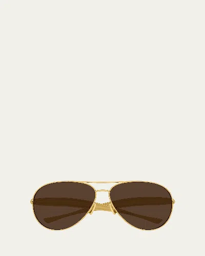 Bottega Veneta Curved Metal Aviator Sunglasses In Gold