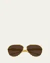 Bottega Veneta Curved Metal Aviator Sunglasses In Gold 2