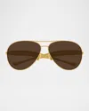 Bottega Veneta Curved Metal Aviator Sunglasses In Gold 2