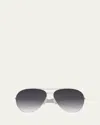 Bottega Veneta Curved Metal Aviator Sunglasses In Gray