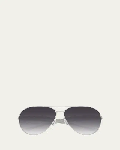 Bottega Veneta Curved Metal Aviator Sunglasses In Gray