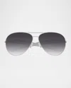 Bottega Veneta Curved Metal Aviator Sunglasses In Metallic