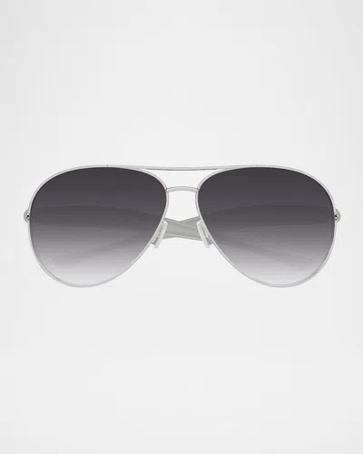 Bottega Veneta Curved Metal Aviator Sunglasses In Metallic