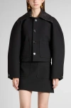 Bottega Veneta Womens Black Intreccio Two-patch-pockets Relaxed-fit Cotton-blend Jacket In 1000 Black