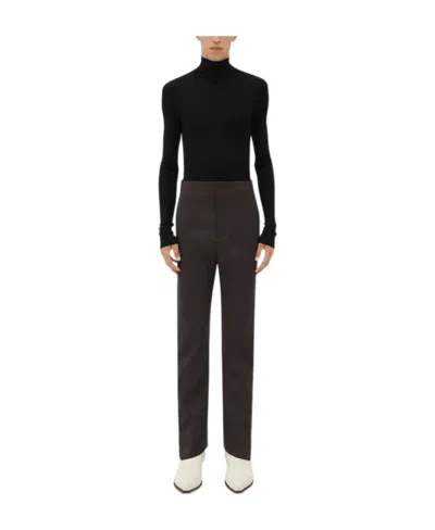 Bottega Veneta Curved Wool Casual Pants In Black