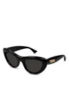 Bottega Veneta Curvy Acetate Cat-eye Sunglasses In Black/gray Solid