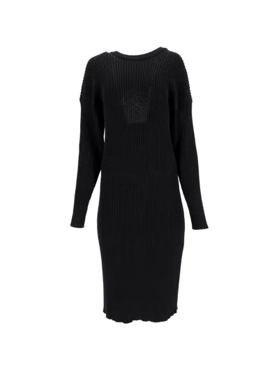Pre-owned Bottega Veneta Cut-out Knee-length Jumper Wool Midi Dress In Black