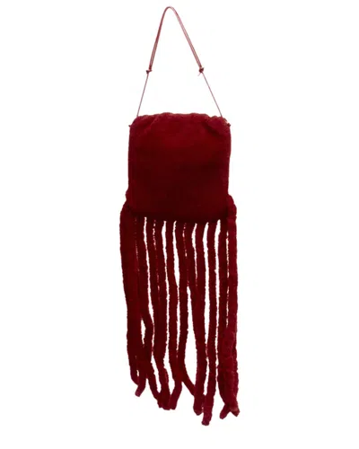 Bottega Veneta Daniel Lee Runway Shearling Fringe Crossbody Clutch In Burgundy