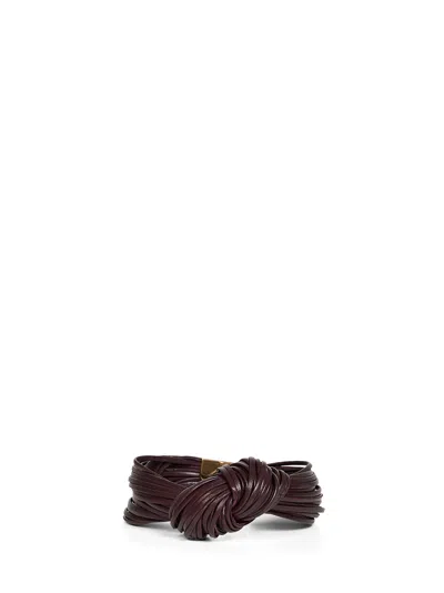 Bottega Veneta Dark Barolo Leather Knot Bracelet In Brown