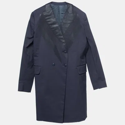 Pre-owned Bottega Veneta Dark Blue Crepe Double Breasted Blazer Xs