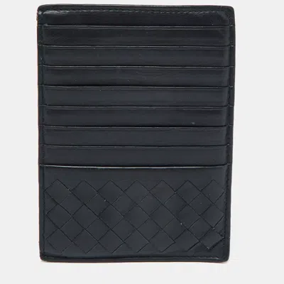 Pre-owned Bottega Veneta Dark Blue Intrecciato Leather Zip Card Holder