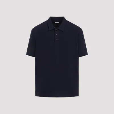BOTTEGA VENETA DARK BLUE MELANGE COTTON POLO