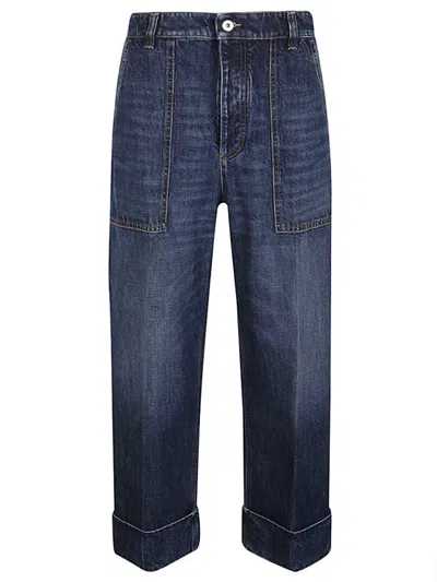 BOTTEGA VENETA DARK BLUE WIDE LEG DENIM COTTON JEANS