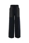 Bottega Veneta Women Blue Wide Leg Trousers With Two Leather Pockets On The Front In Wool And Cotton In Black