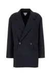 Bottega Veneta Subtle Stripe Double-breasted Wool Jacket In Black Blue Melange