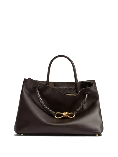 BOTTEGA VENETA 25S LARGE ANDIAMO 42 IN DARK BROWN CALFSKIN GOLD HARDWARE