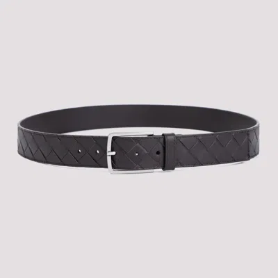 Bottega Veneta Dark Brown Fondant Intrecciato Leather Belt In Black