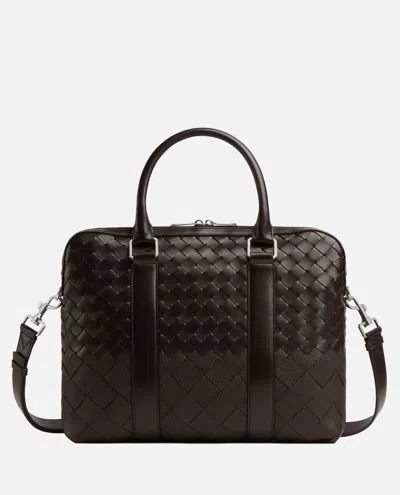 Bottega Veneta Dark Brown Intercciato Briefcase Bag