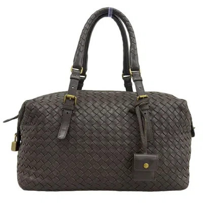 Pre-owned Bottega Veneta Dark Brown Intrecciato Boston Bag Handbag ()