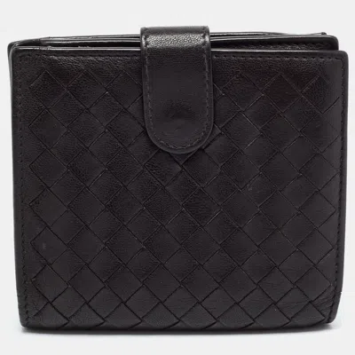 Pre-owned Bottega Veneta Dark Brown Intrecciato Leather French Wallet