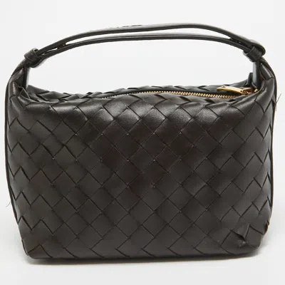 Pre-owned Bottega Veneta Dark Brown Intrecciato Leather Wallace Bag