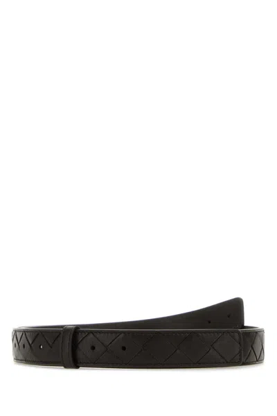 Bottega Veneta Dark Brown Leather Belt In Black