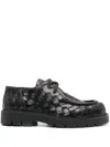 Bottega Veneta Haddock Lace Up Deep Calf Weave In Dark Brown