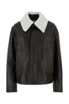 Bottega Veneta Leather Shearling Bomber Jacket In Fondant