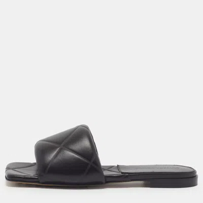 Pre-owned Bottega Veneta Dark Brown Leather Lido Flat Slide Sandals Size 36.5 In Black