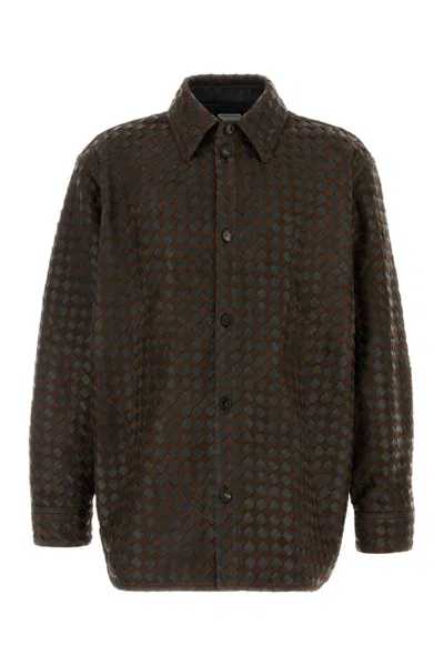BOTTEGA VENETA DARK BROWN LEATHER SHIRT