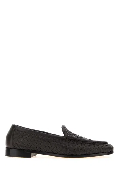 Bottega Veneta Silenzio Intrecciato Leather Loafers In Black