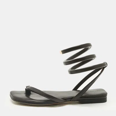Pre-owned Bottega Veneta Dark Brown Leather Spiral Flat Sandals Size 37