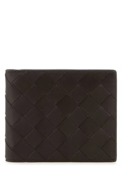 Bottega Veneta Dark Brown Leather Wallet In Fondantsilver