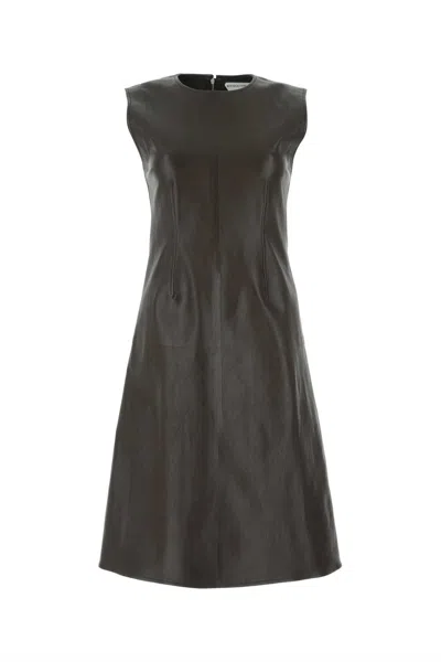 Bottega Veneta Sleeveless A-line Leather Dress In Brown