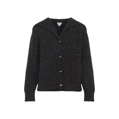 BOTTEGA VENETA DARK BROWN WOOL ENGLISH RIB CARDIGAN