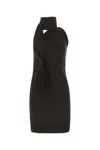 Bottega Veneta Asymmetric Knitted Haltner-neck Dress In Brown