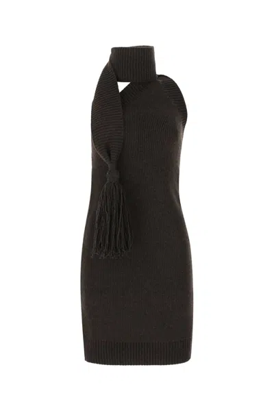Bottega Veneta Dark Brown Wool Mini Dress In 2113