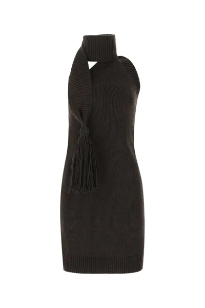 BOTTEGA VENETA DARK BROWN WOOL MINI DRESS