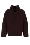 Bottega Veneta Chunky Compact Wool Blend V-neck Sweater In Brown
