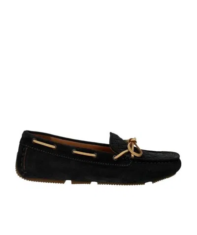 Bottega Veneta Dark Gray Logo Detail Flat Shoes